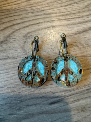 Peace Sign Turquoise Bronze Earrings