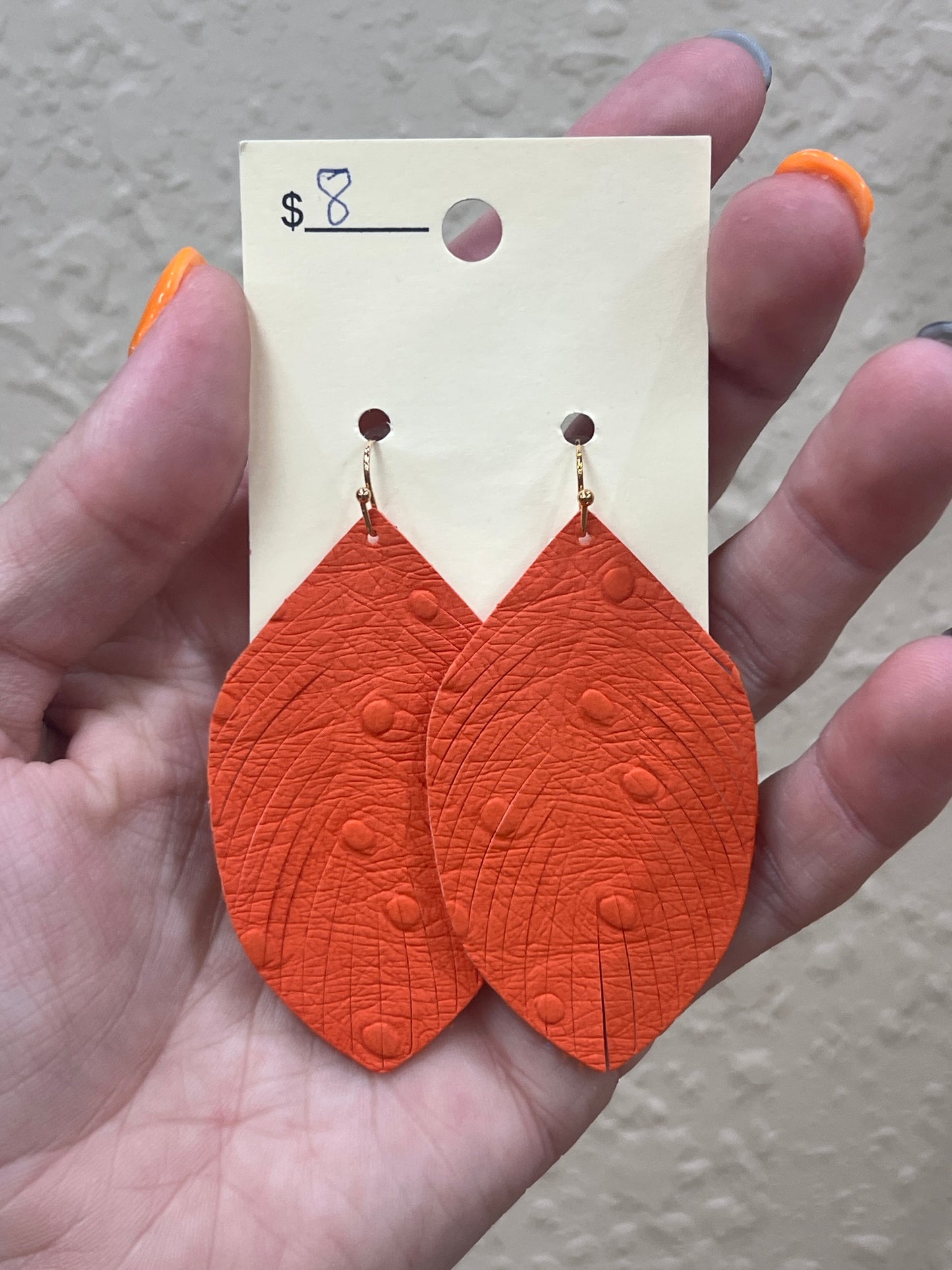 2935- Orange Faux Leather Slit Earrings *TN COLLECTION*