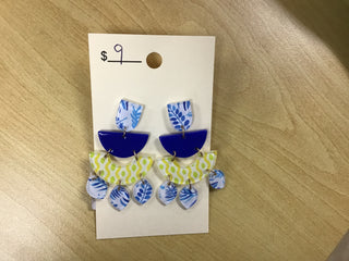 7890- Blue & Yellow Acrylic Pattern Earrings