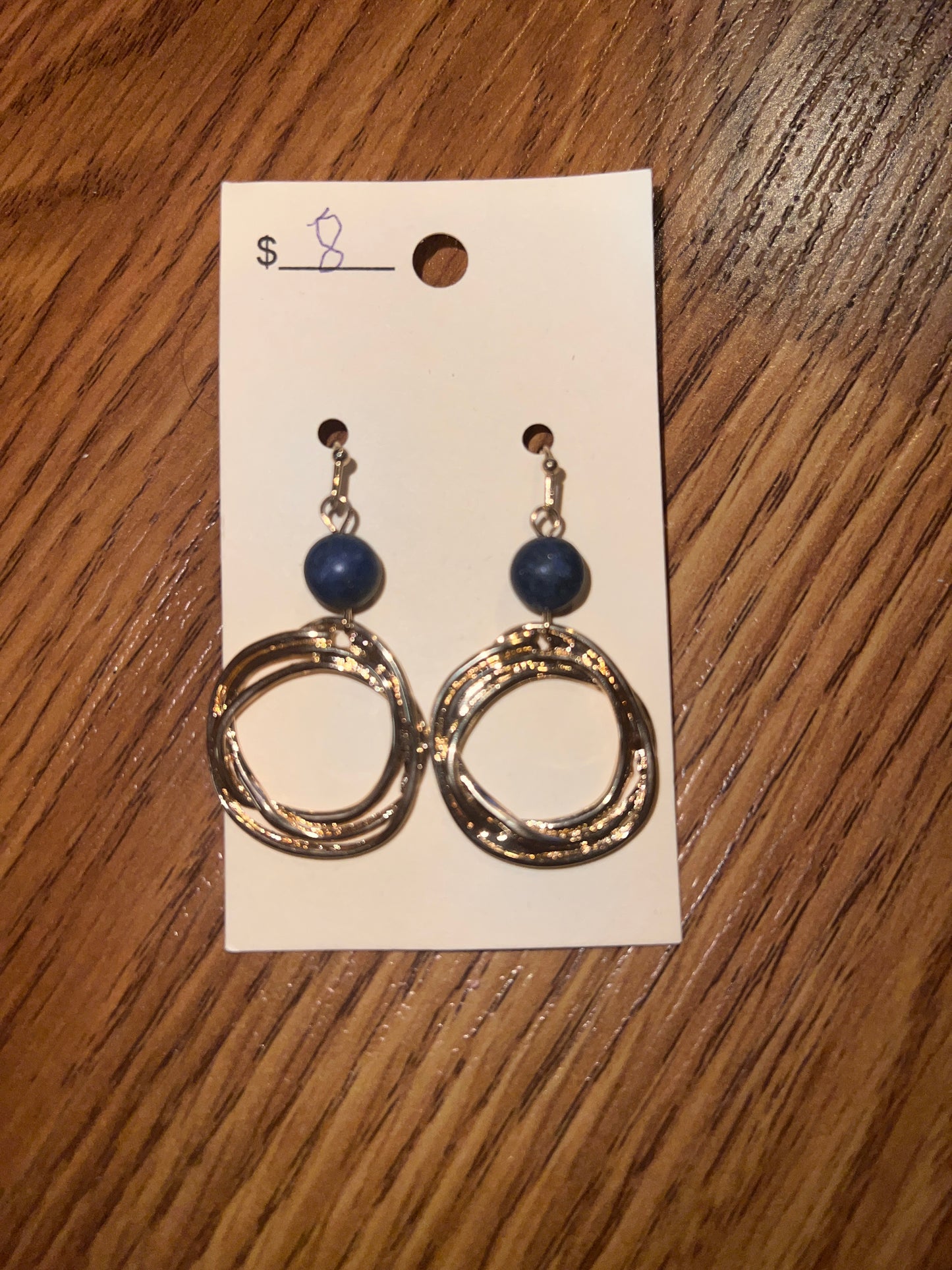 3159- Gold Hoop w/ Black Stone Earrings