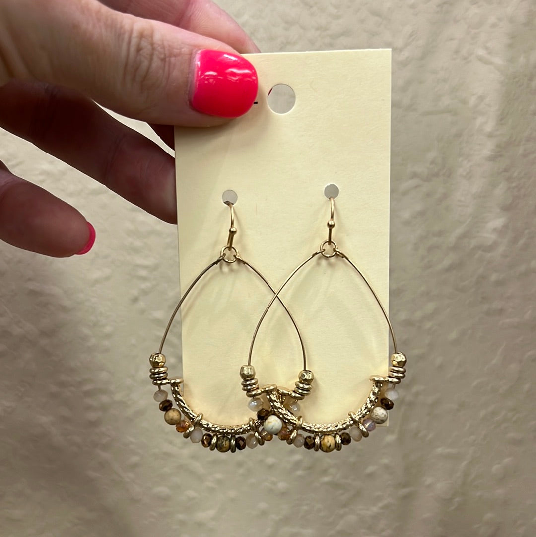 2213- Brown Beaded Teardrop Earrings