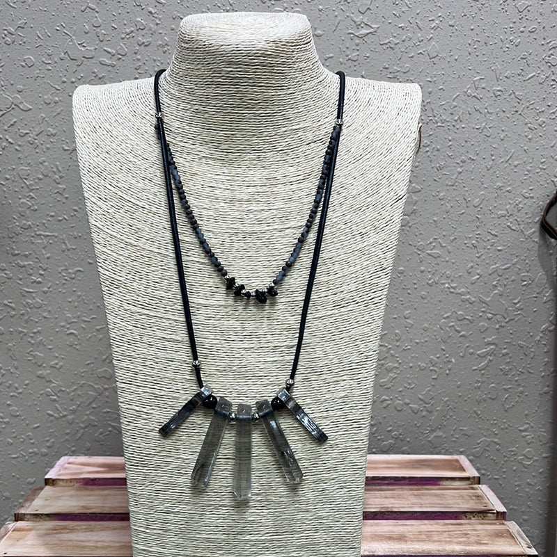 776- Black Beaded Crystal Layer Necklace