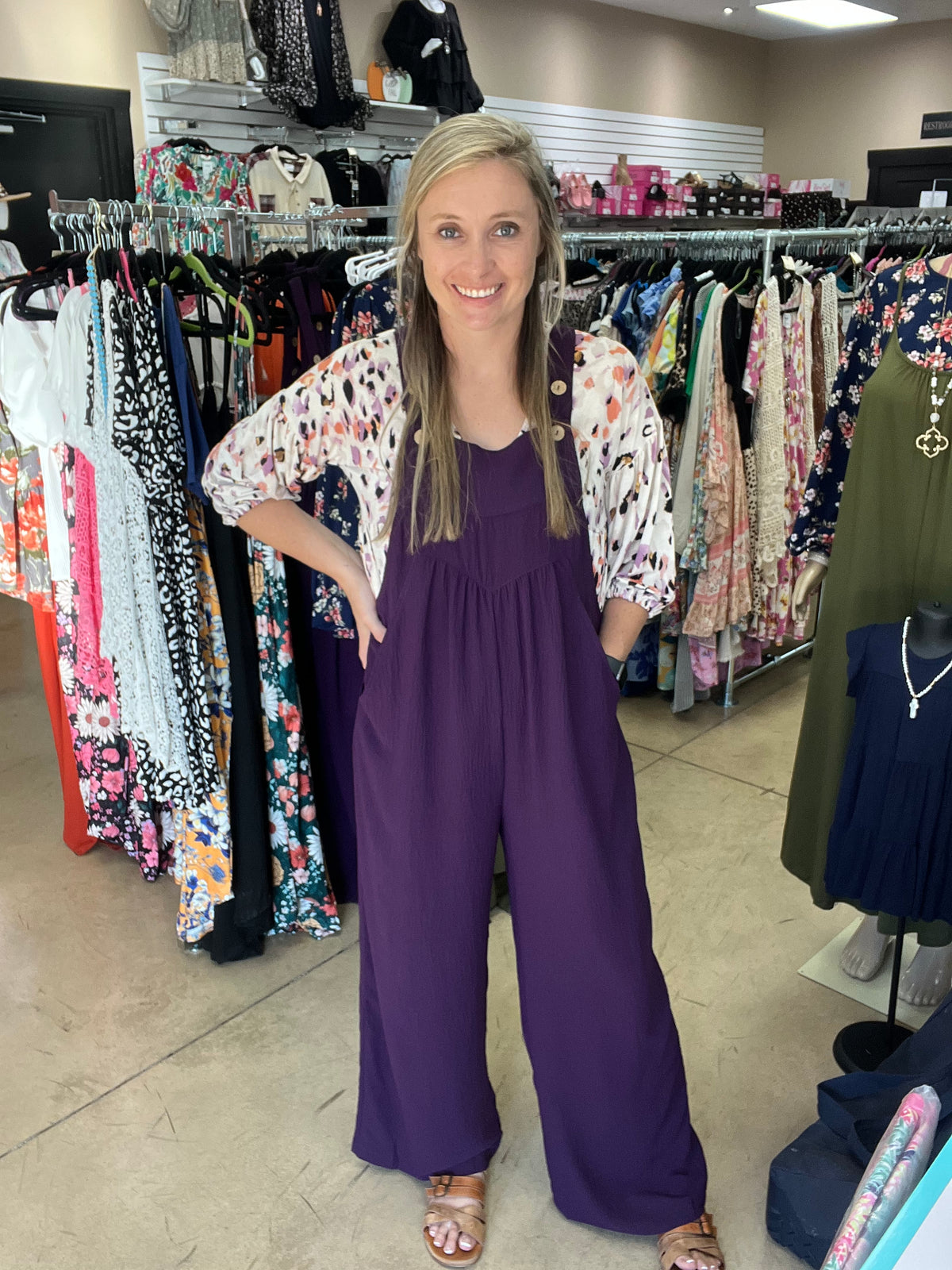 9982- Eggplant Button Sling Jumpsuit *KIDS & ADULTS*