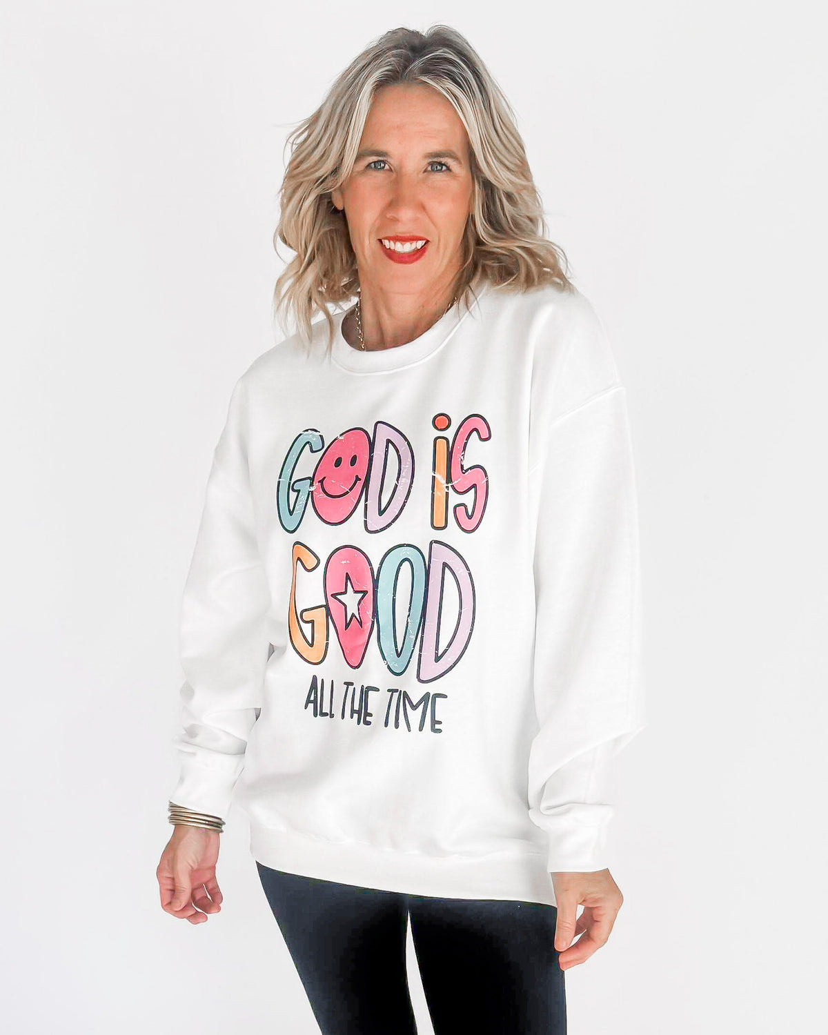 God Is Good All the Time Crew Neck Graphic Sweatshirt