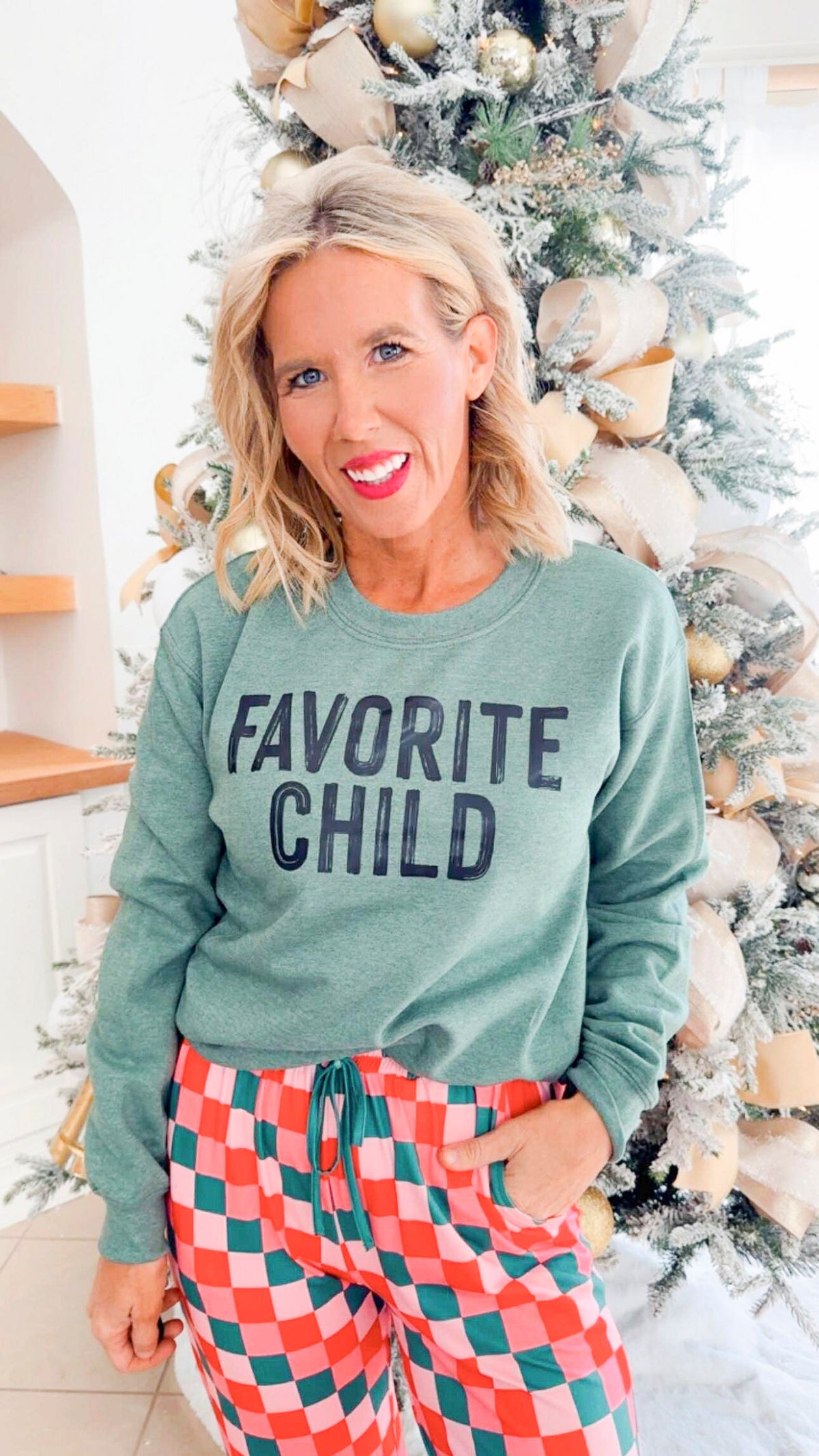 Heather Green Favorite Child Crewneck Graphic Sweatshirt - DEAL