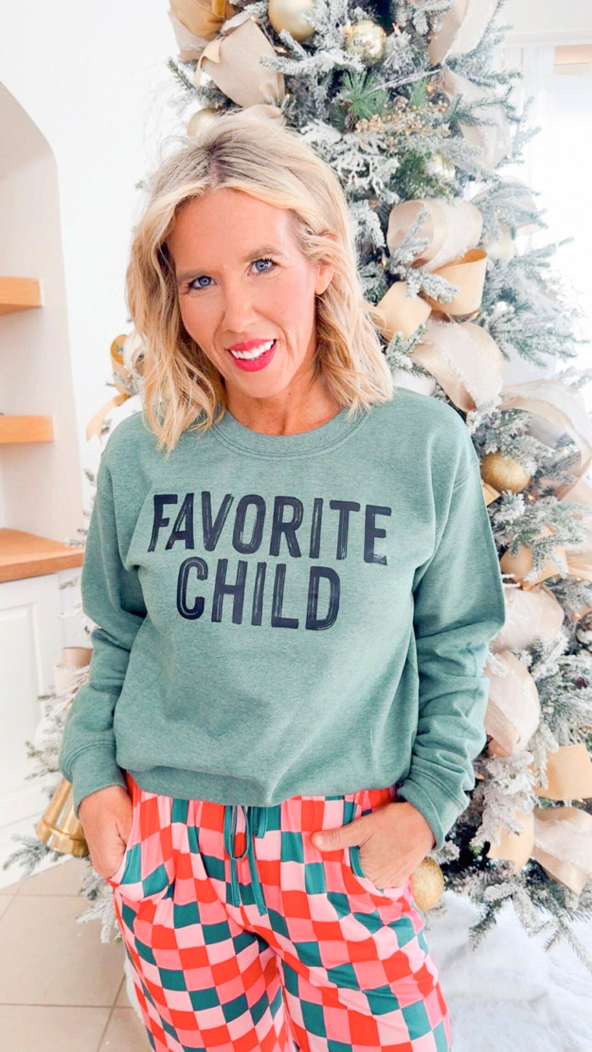Heather Green Favorite Child Crewneck Graphic Sweatshirt - DEAL