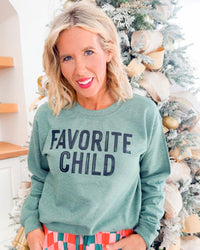Heather Green Favorite Child Crewneck Graphic Sweatshirt - DEAL
