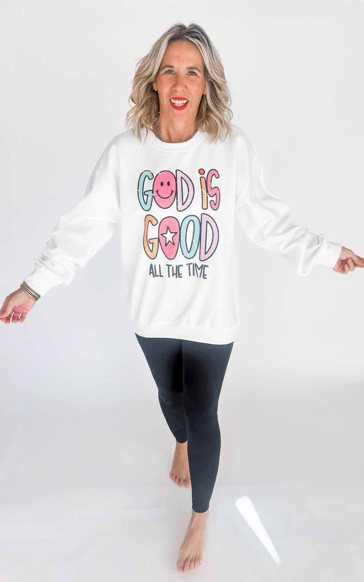 God Is Good All the Time Crew Neck Graphic Sweatshirt