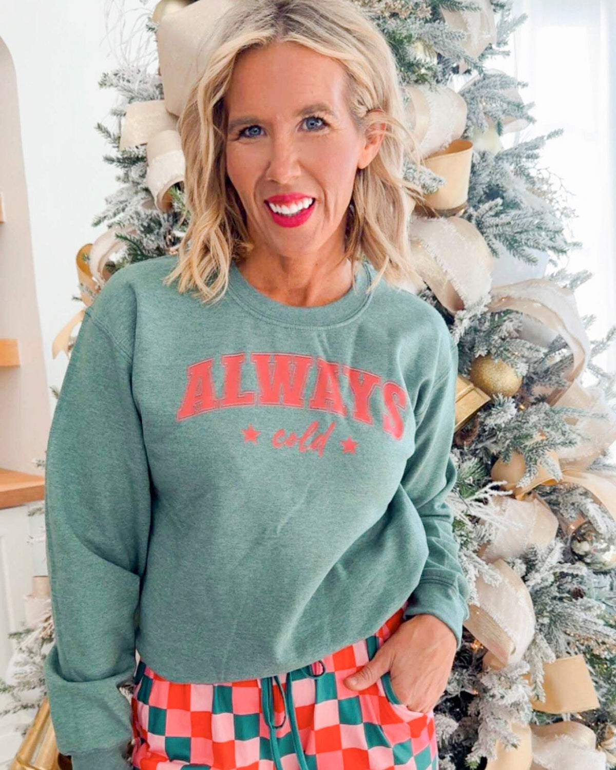 Always Cold Heather Green Crewneck Graphic Sweatshirt - DEAL