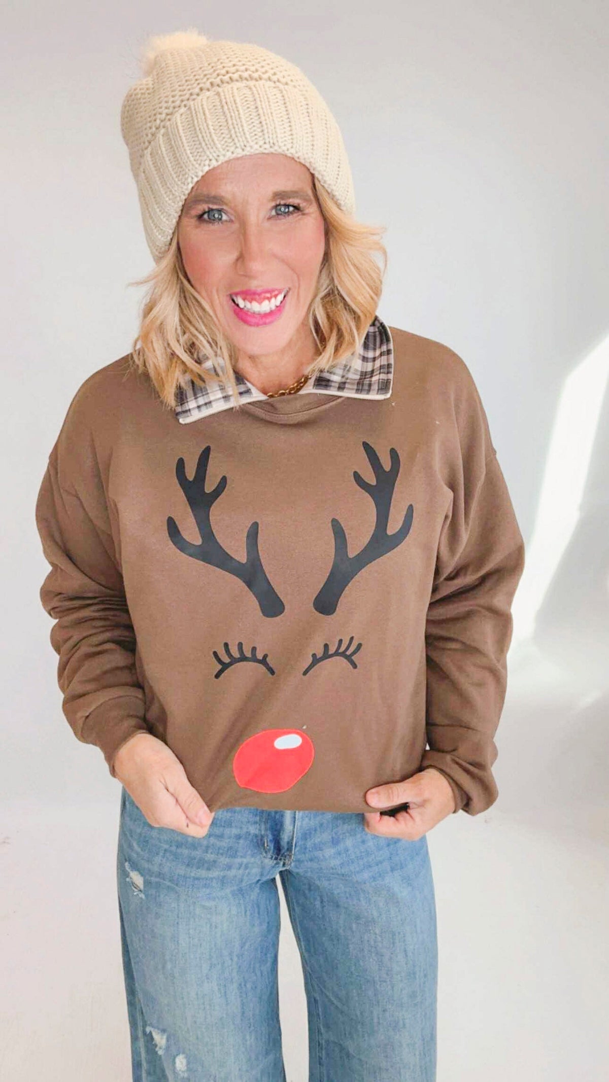 Rudolph Reindeer Crewneck Graphic Sweatshirt - DEAL