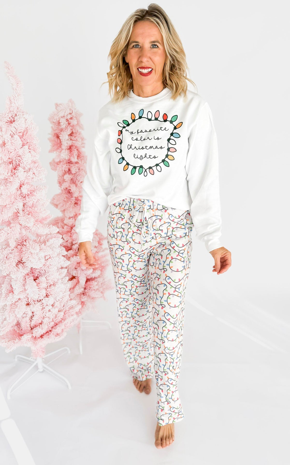 My Favorite Color is Christmas Lights Crew Neck Graphic Sweatshirt