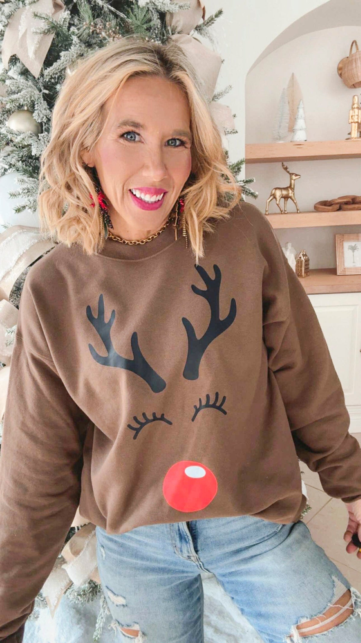 Rudolph Reindeer Crewneck Graphic Sweatshirt - DEAL