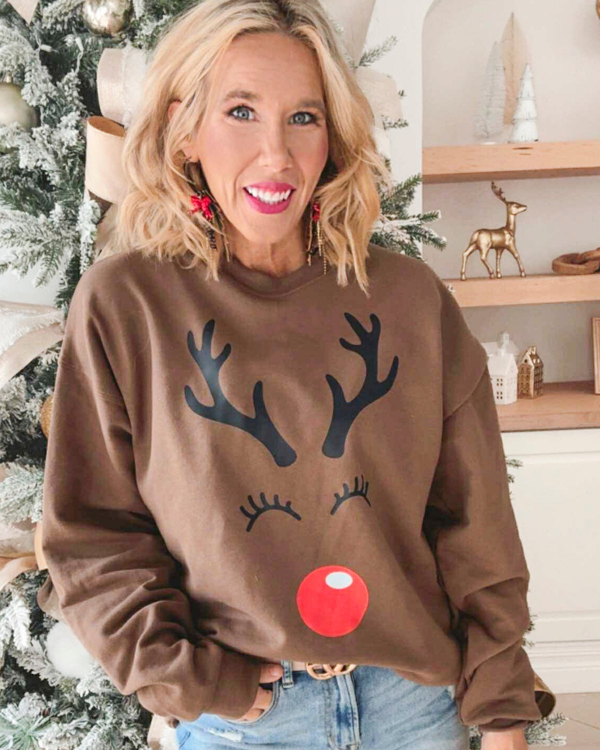Rudolph Reindeer Crewneck Graphic Sweatshirt - DEAL