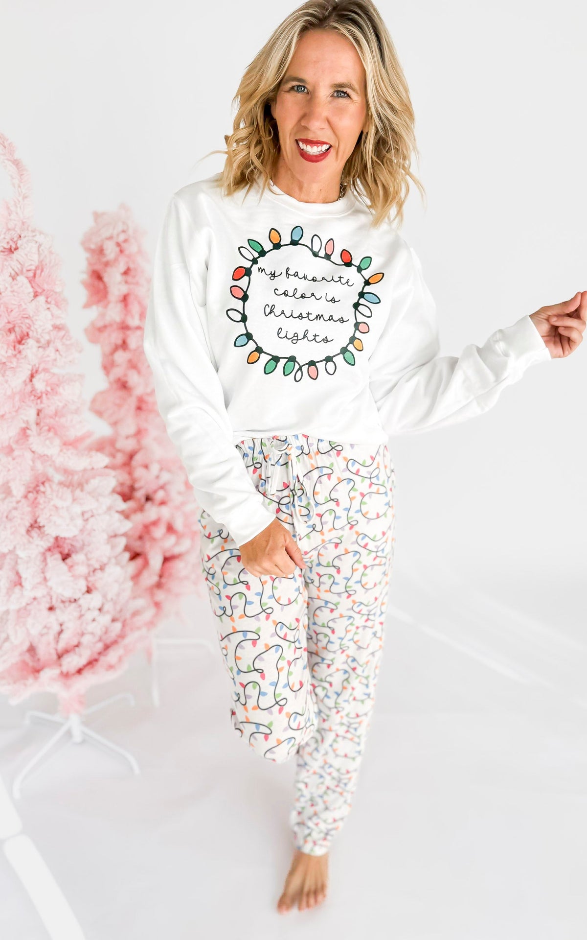 My Favorite Color is Christmas Lights Crew Neck Graphic Sweatshirt