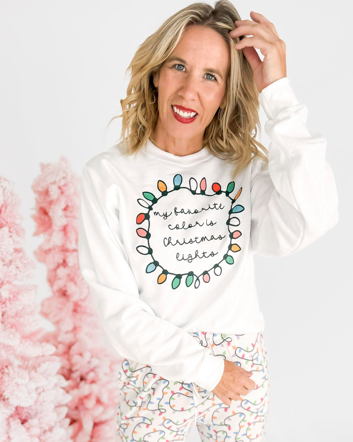 My Favorite Color is Christmas Lights Crew Neck Graphic Sweatshirt