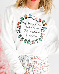 My Favorite Color is Christmas Lights Crew Neck Graphic Sweatshirt