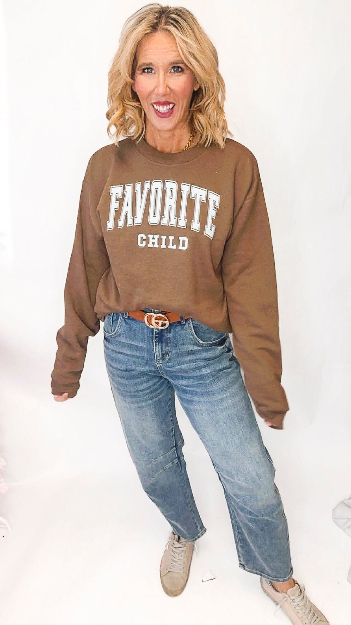 The Favorite Child Brown Crewneck Graphic Sweatshirt