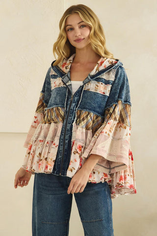 Tiered Ruffle Hooded Lace Denim Flannel And Print | OLI & HALI ATLANTA
