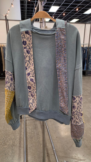 Pieced French Terry Hoodie w/ Printed Flat String | OLI & HALI ATLANTA