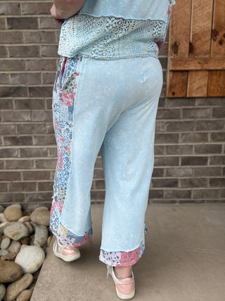 Baby Blue Mineral Washed Spring Bandana Print Cropped Pants by J. Her