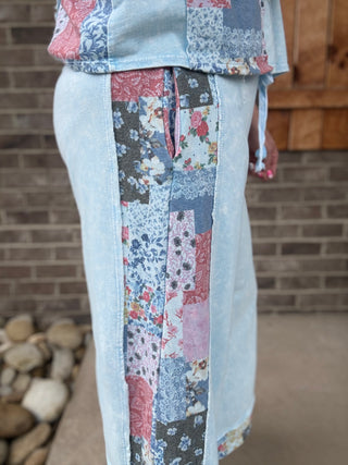 Baby Blue Mineral Washed Spring Bandana Print Cropped Pants by J. Her
