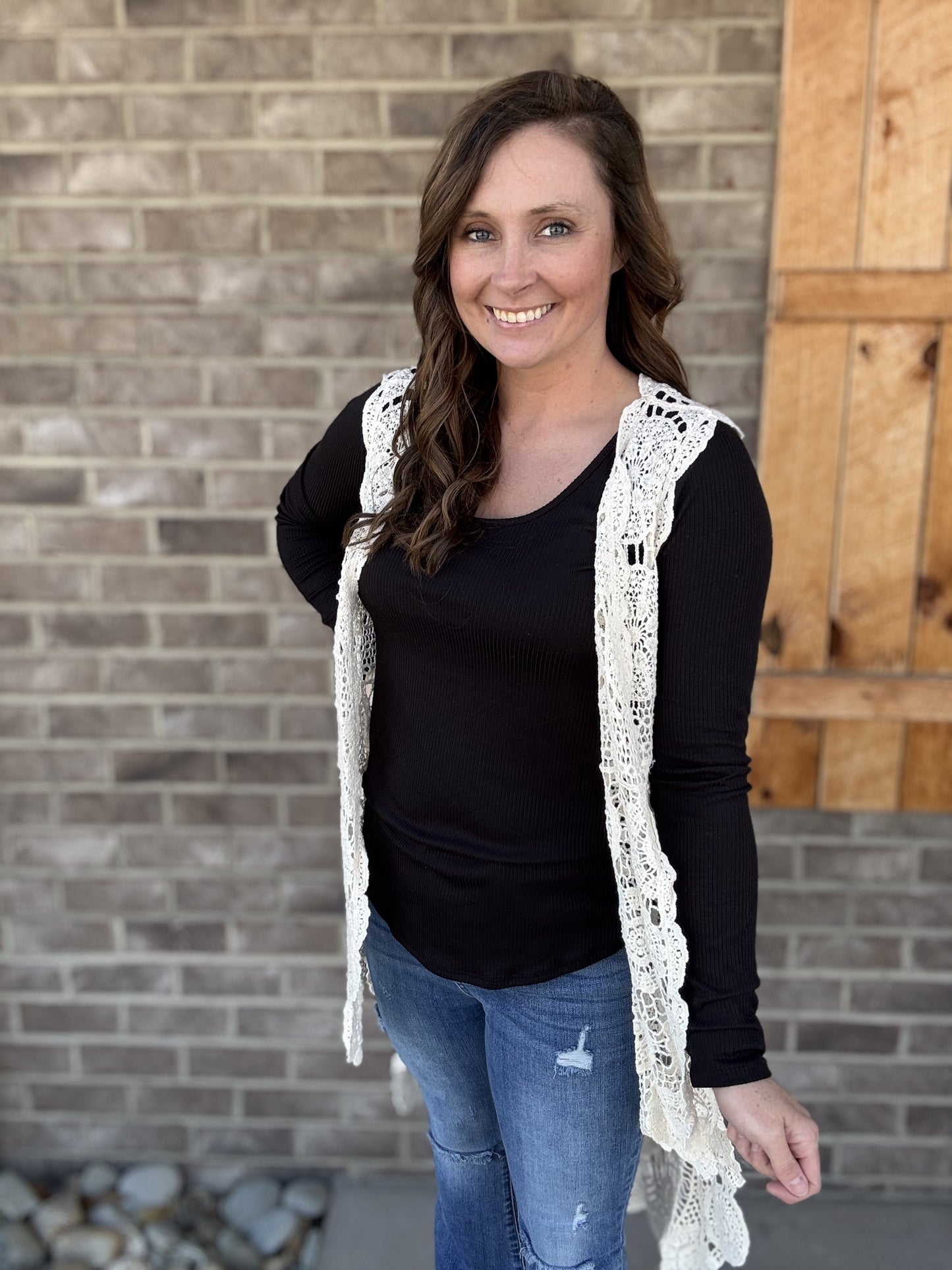 Beige Crochet Vest High Low Vest