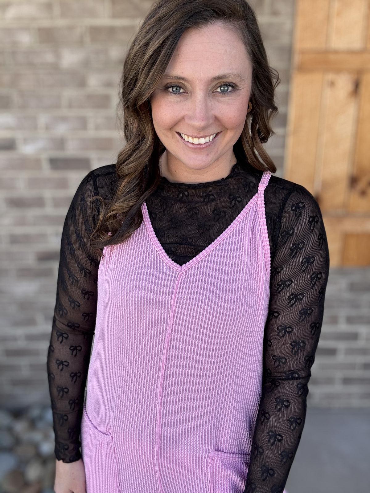 Black Bow Lace Mesh Long Sleeve Top