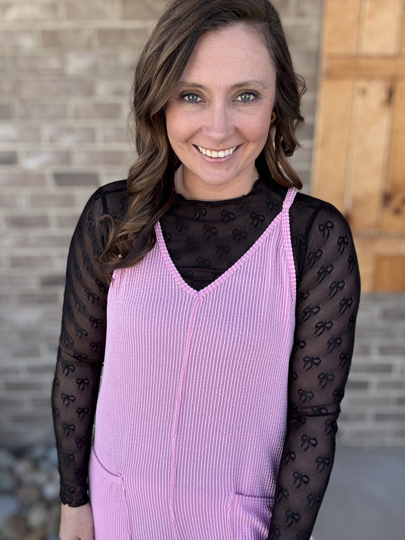 Black Bow Lace Mesh Long Sleeve Top
