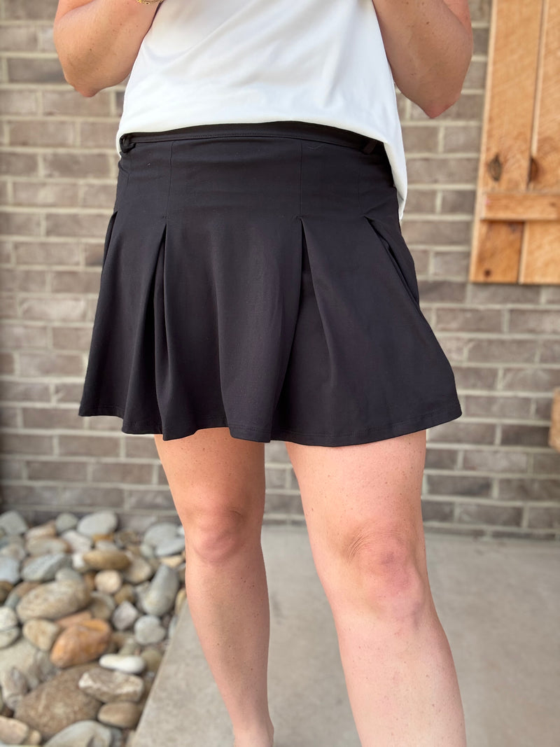 Black Butter Pleat Skort with Belt Loop by Rae Mode