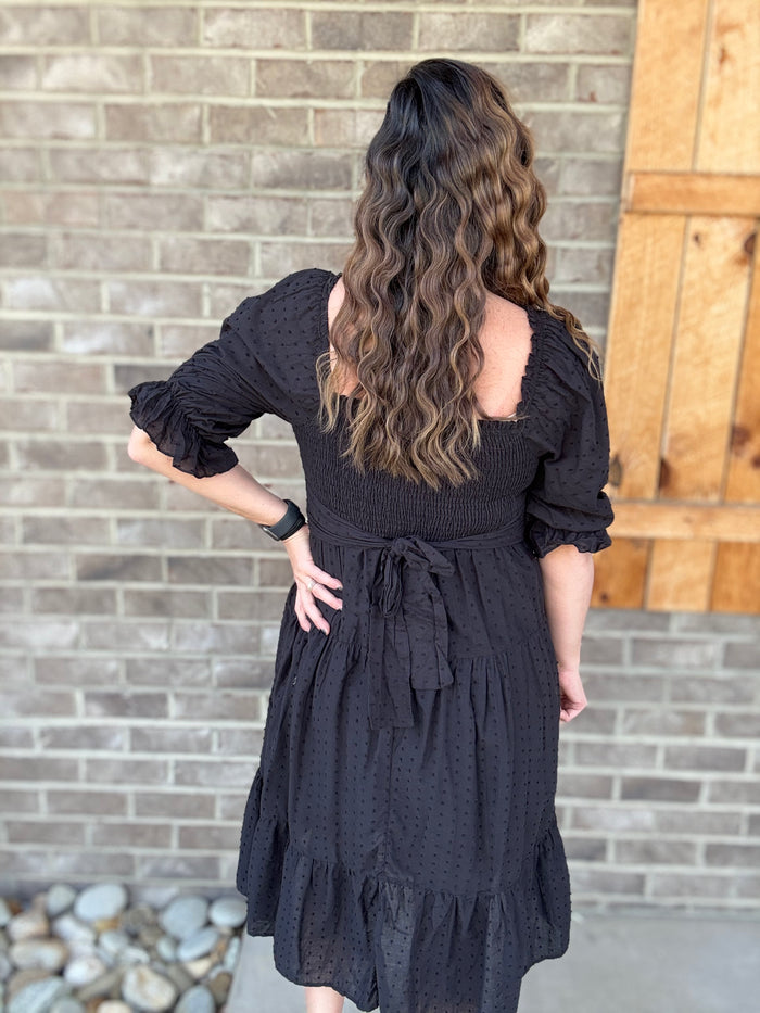 Black Sheered Swiss Dot Tiered Dress