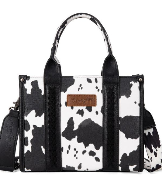 2472- Black Wrangler Cow Print Concealed Carry Tote/Crossbody