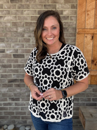 Black & Beige Crochet Pull Over Cover Up by POL