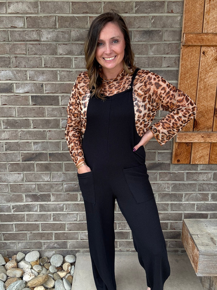Black Sleeveless Solid Urban Ribbed Jumpsuit