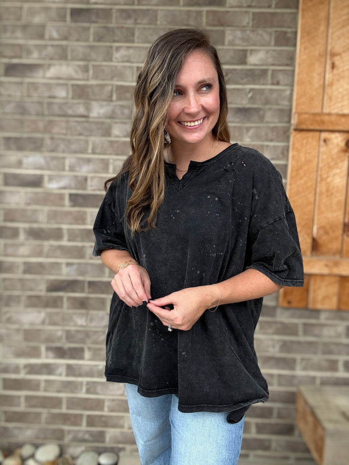 Black Washed Worn Pocket Tee by BlueVelvet