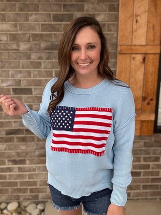 Blue American Flag Sweater by Simply Southern