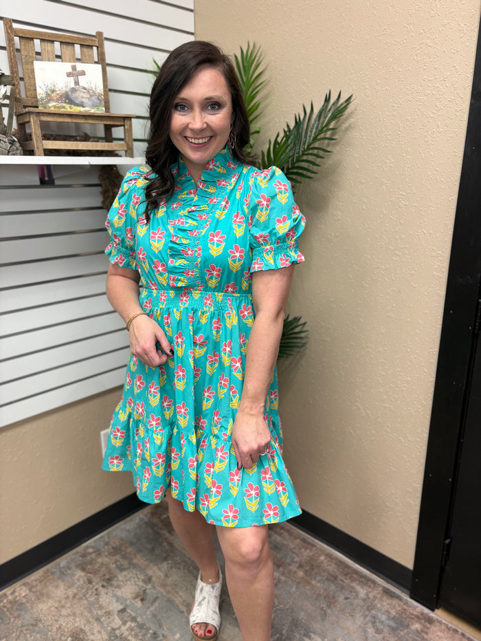 Blue Meadow Ruffle Babydoll Dress by Umgee