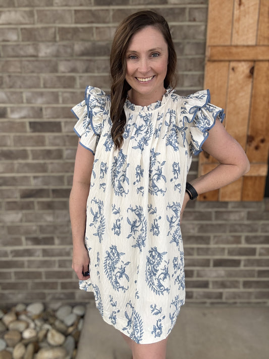 Blue Mix Paisley Print Tier Dress by Umgee