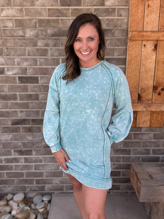 3031- Blue Mineral Wash Tunic Pullover w/ Side Slits