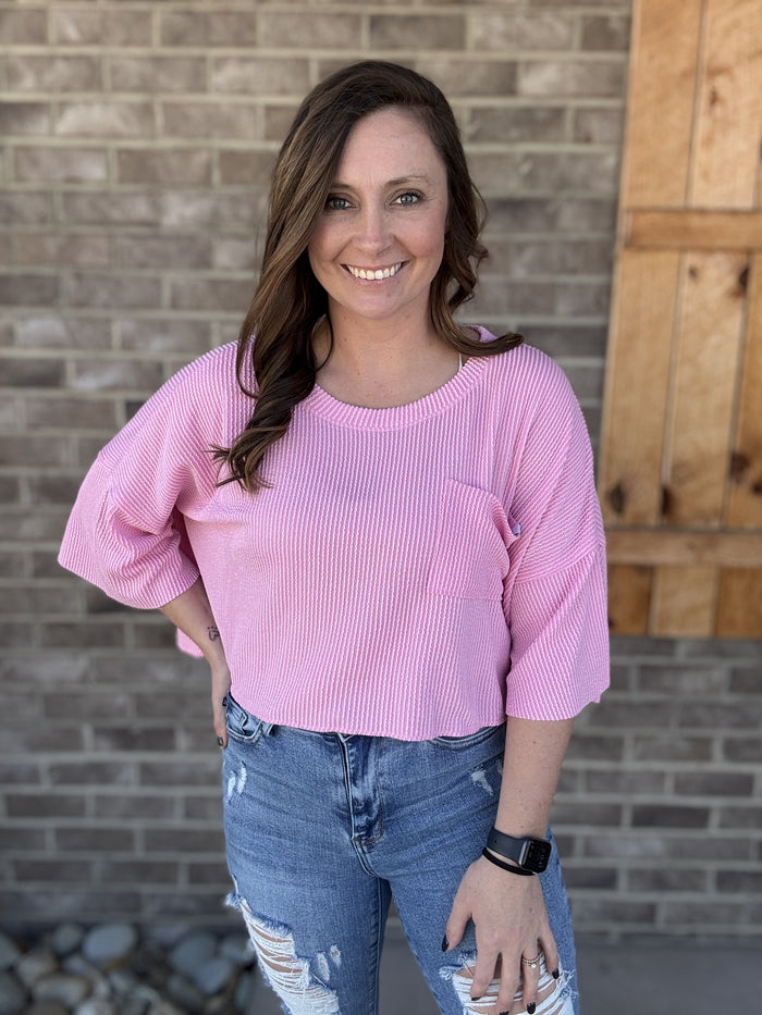 Blush Ribbed Pocket Tee by Simply Southern