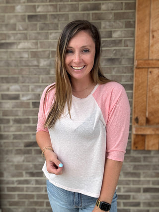 Blush and Coral Jersey 3/4 Length Sleeve Top