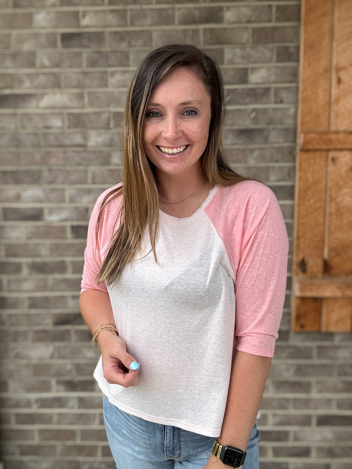 Blush and Coral Jersey 3/4 Length Sleeve Top