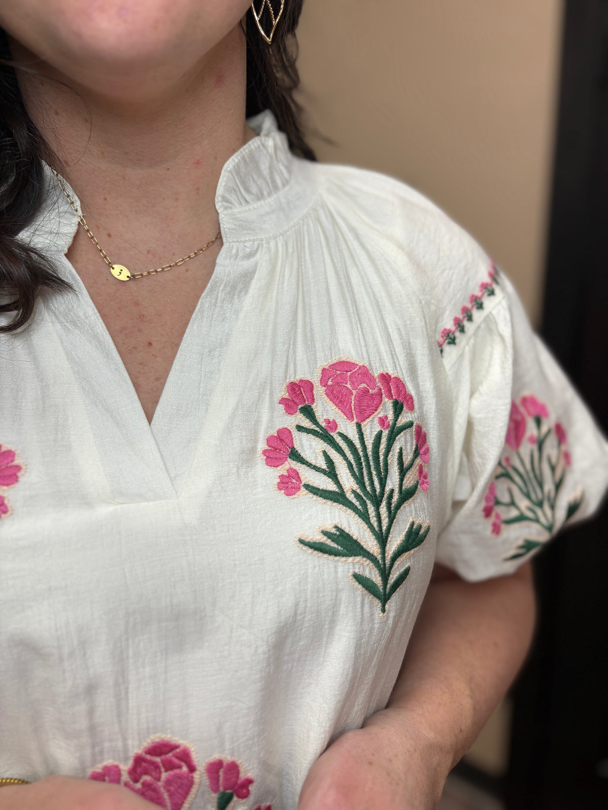 Boho Floral Embroidered Puff Sleeve Mini Dress by Umgee