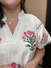 Boho Floral Embroidered Puff Sleeve Mini Dress by Umgee