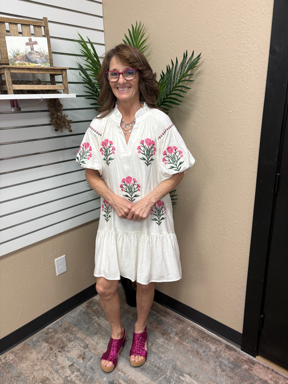 Boho Floral Embroidered Puff Sleeve Mini Dress by Umgee