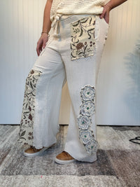 Boho Floral Patch Double Gauze Relaxed Pants by POL
