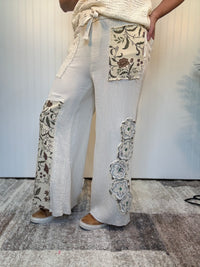 Boho Floral Patch Double Gauze Relaxed Pants by POL