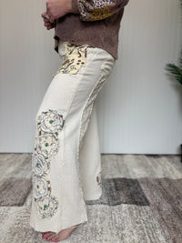 Boho Floral Patch Double Gauze Relaxed Pants by POL