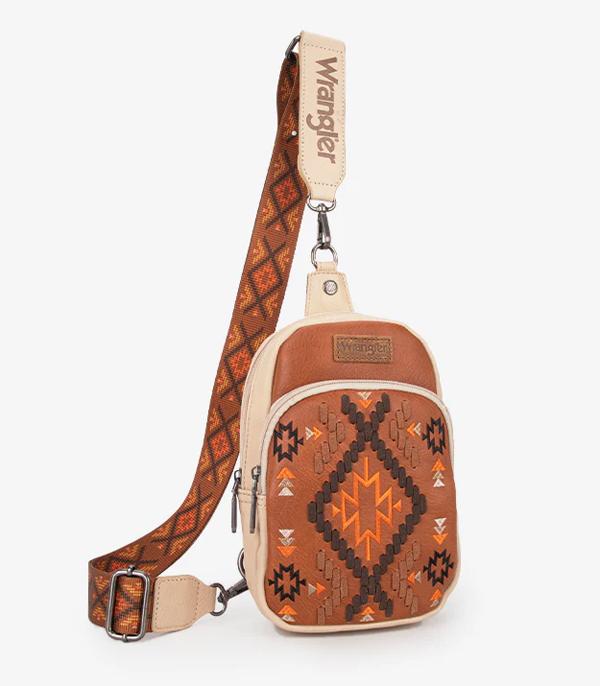 Brown Wrangler Southwestern Embroidered Sling Bag