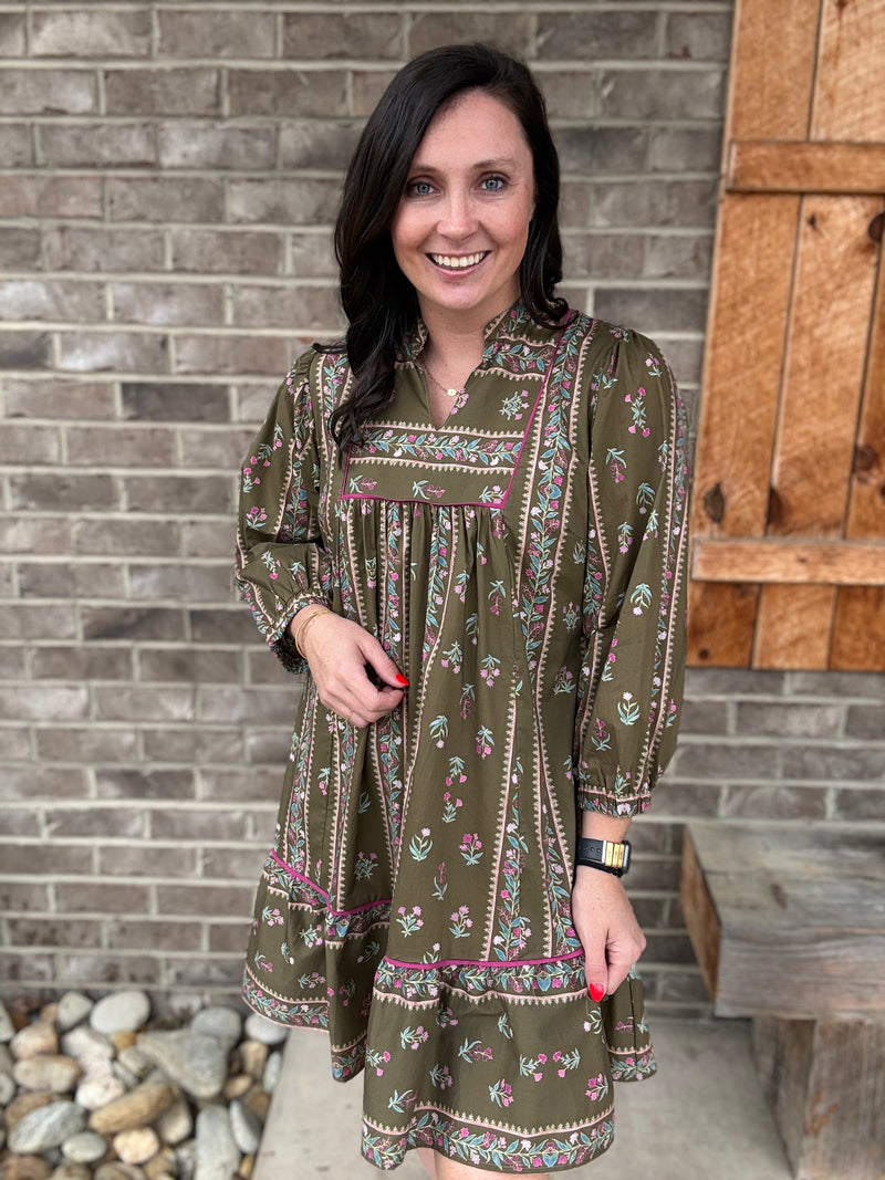 Olive Mix Pattern Babydoll Dress by Umgee