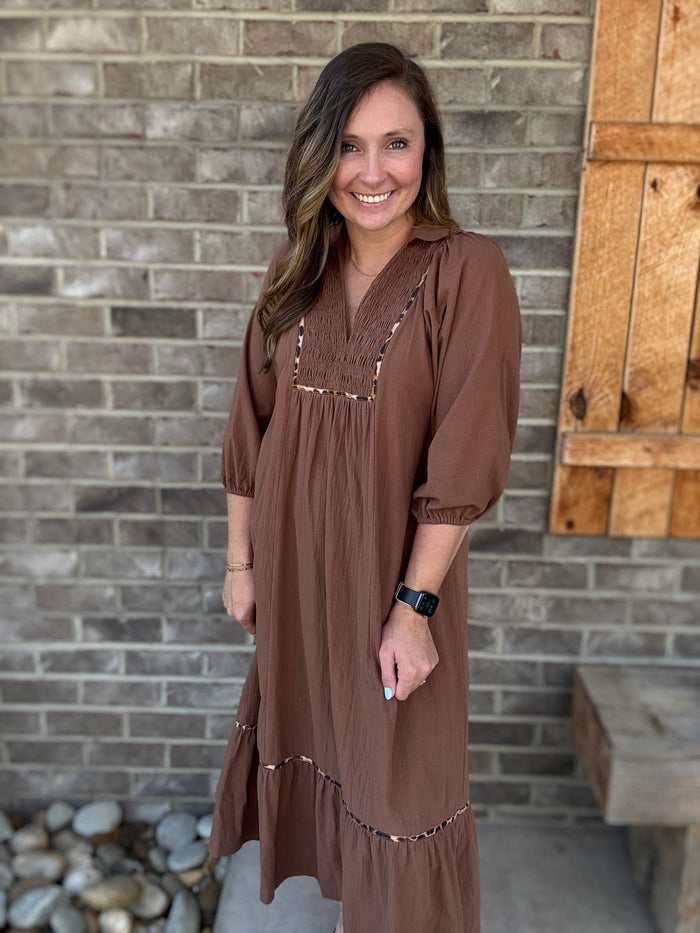 Brown Cotton Collared Mini Dress by Umgee